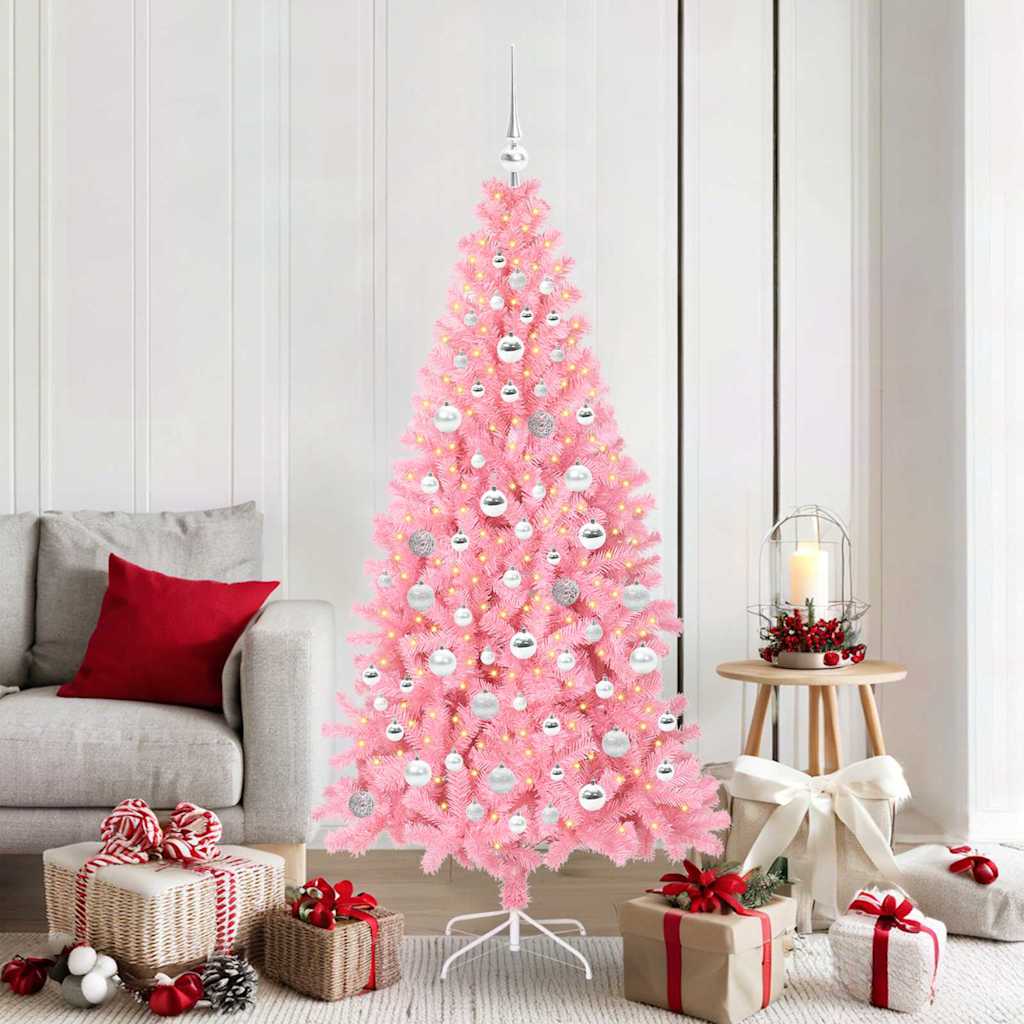 Kalėdų eglutė su 300 LED s stovu Rožinė 180 cm PVC