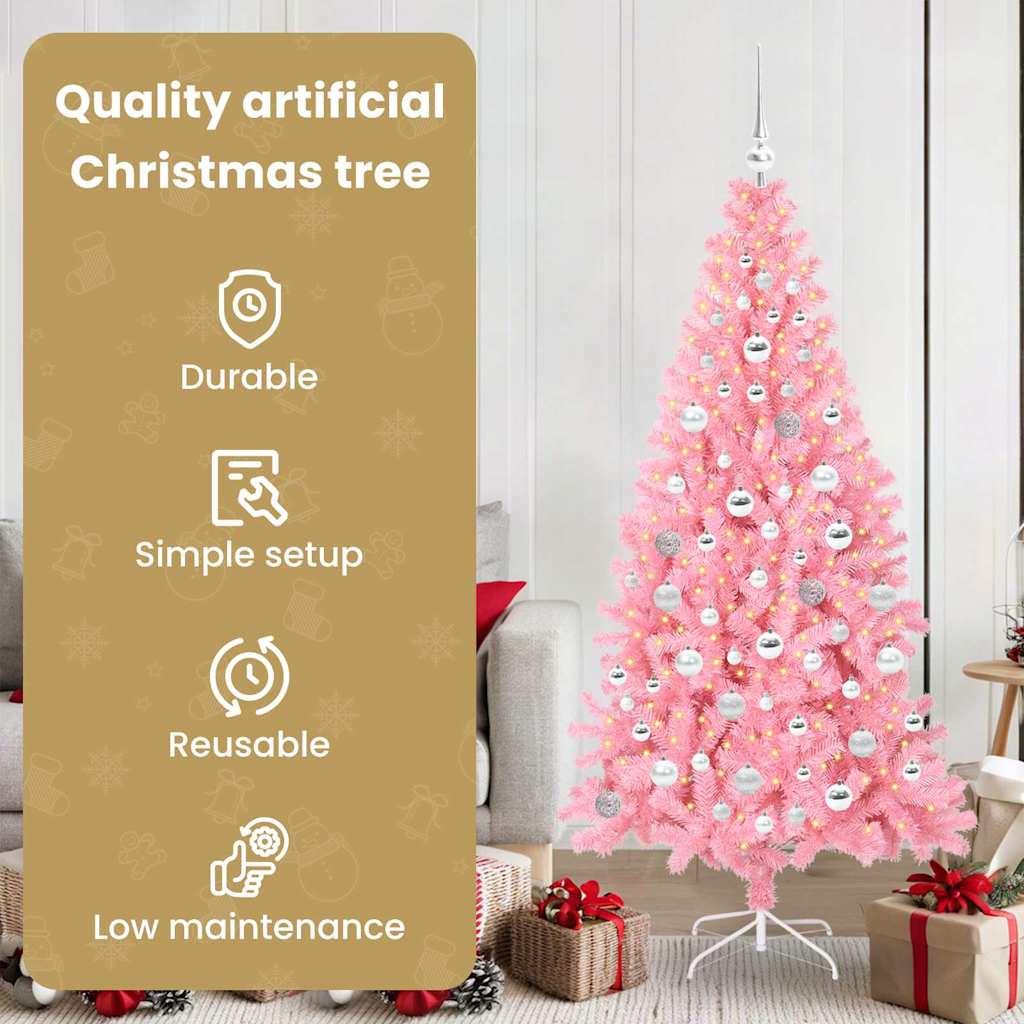 Kalėdų eglutė su 300 LED s stovu Rožinė 180 cm PVC