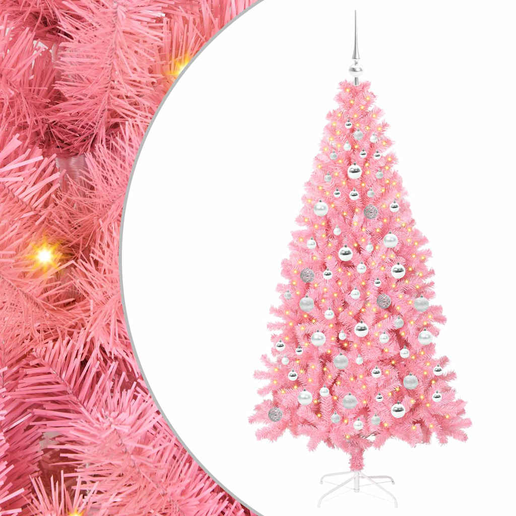 Kalėdų eglutė su 300 LED s stovu Rožinė 180 cm PVC
