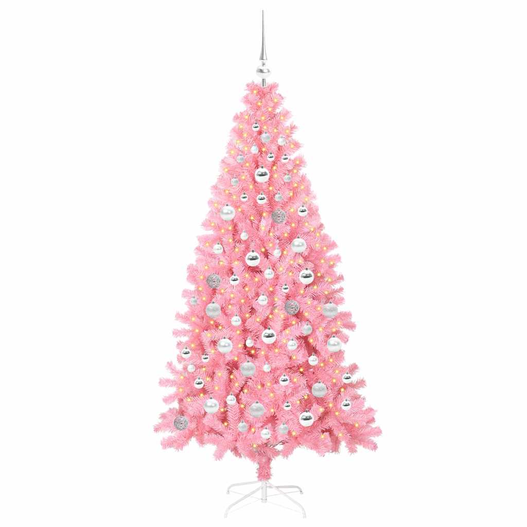 Kalėdų eglutė su 300 LED s stovu Rožinė 180 cm PVC
