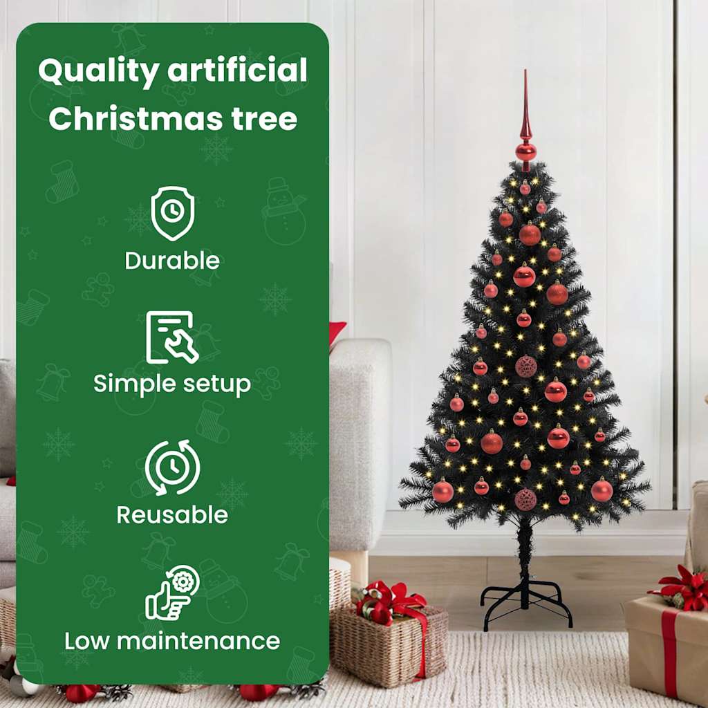 Kalėdų eglutė su 150 LED s stovu Juoda 120 cm PVC