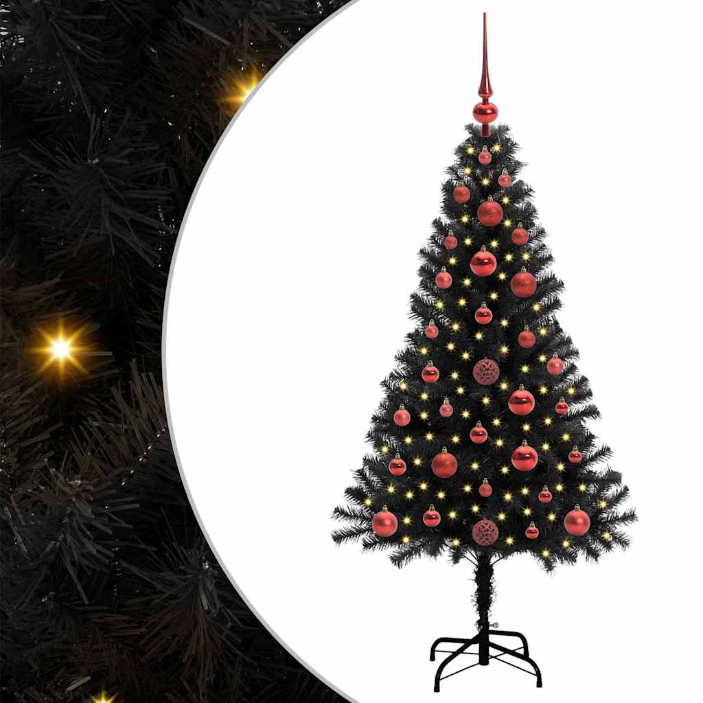 Kalėdų eglutė su 150 LED s stovu Juoda 120 cm PVC