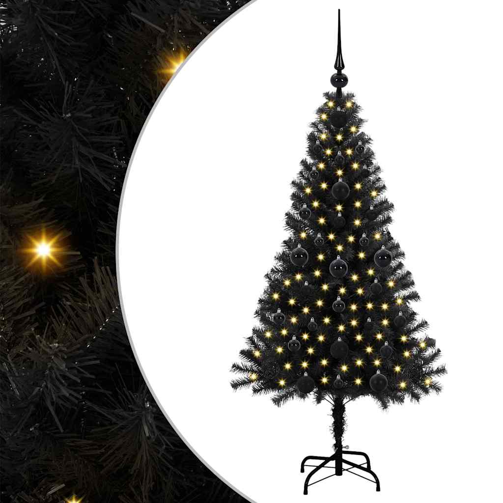 Kalėdų eglutė su 150 LED s stovu Juoda 120 cm PVC