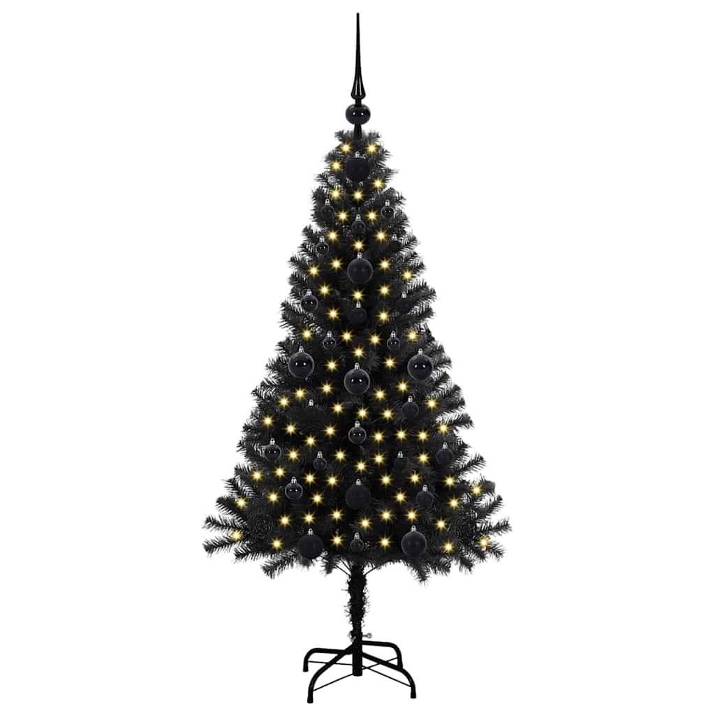 Kalėdų eglutė su 150 LED s stovu Juoda 120 cm PVC