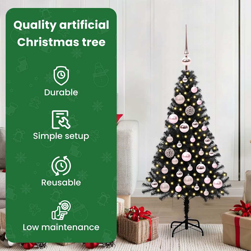 Kalėdų eglutė su 150 LED s stovu Juoda 120 cm PVC