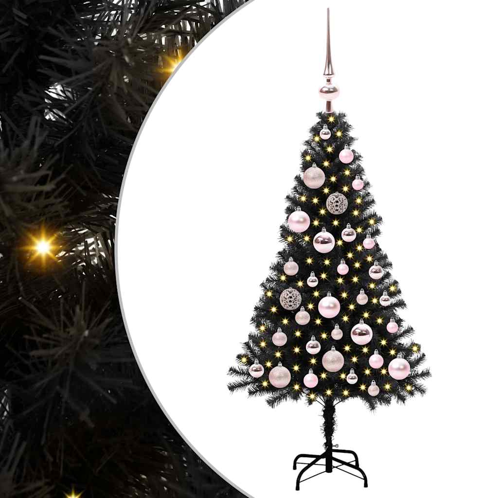 Ziemassvētku eglīte ar 150 LED gaismiņām statīvs Melna 120 cm PVC