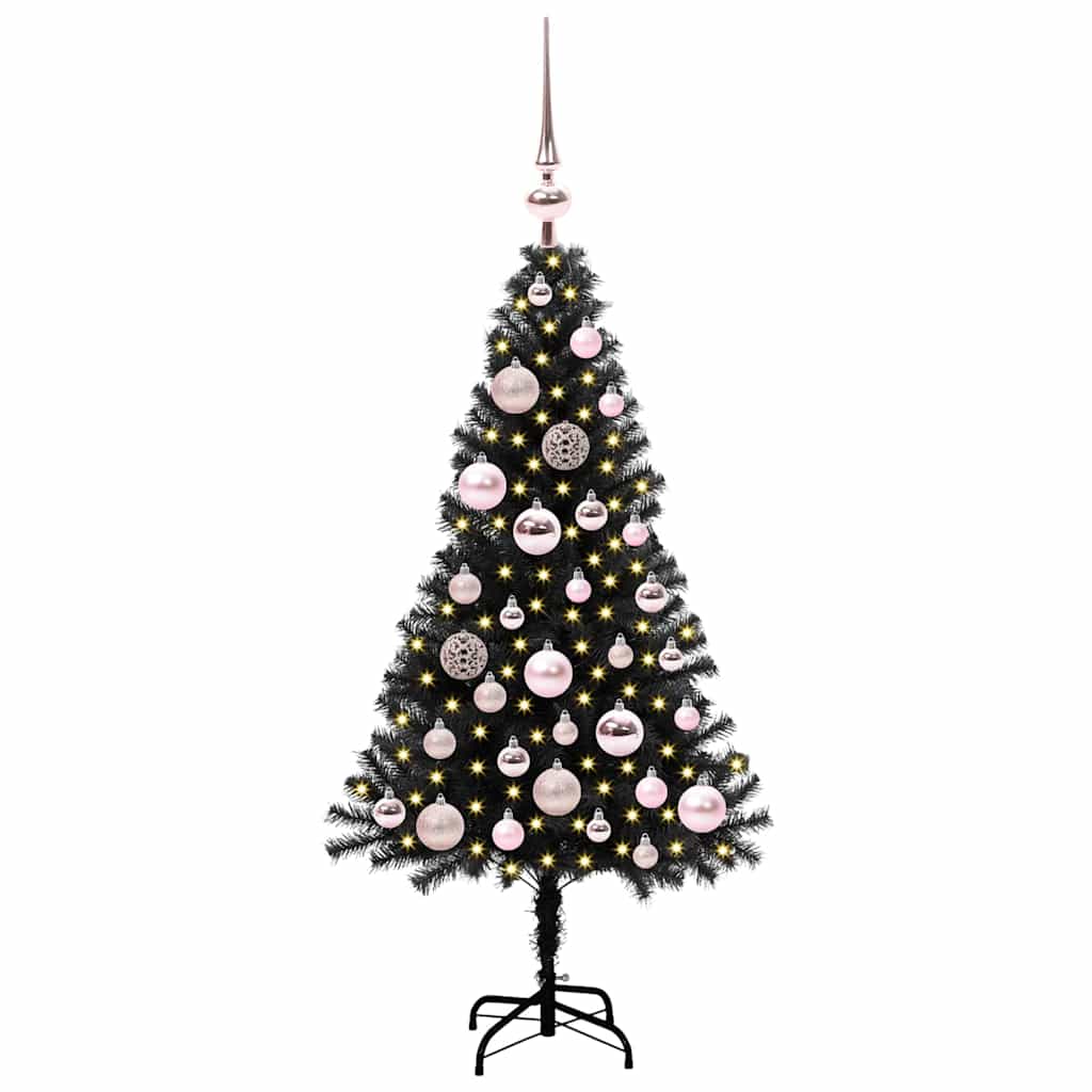 Ziemassvētku eglīte ar 150 LED gaismiņām statīvs Melna 120 cm PVC
