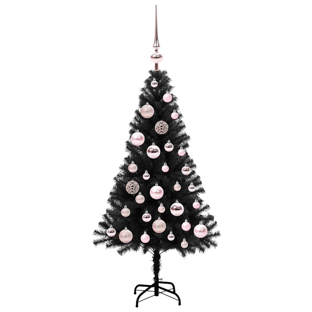 Ziemassvētku eglīte ar 150 LED gaismiņām statīvs Melna 120 cm PVC