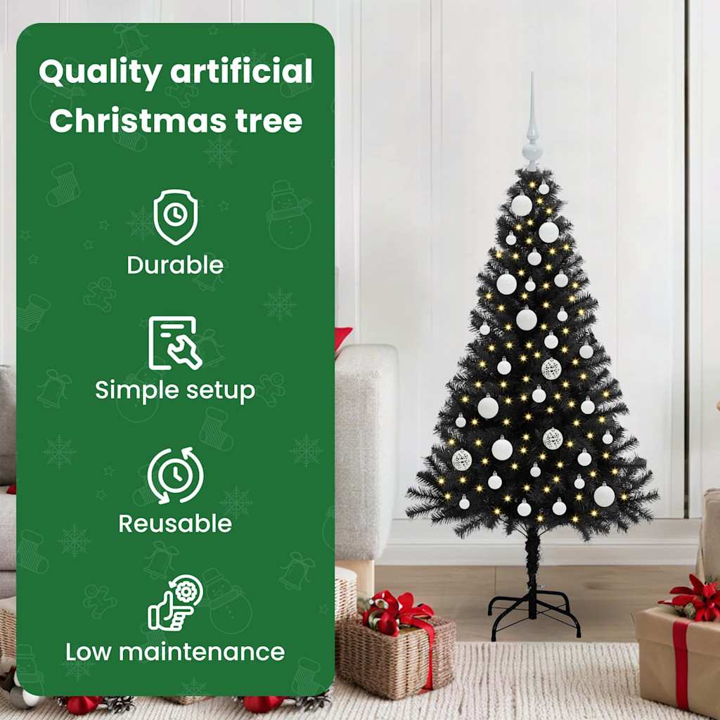 Kalėdų eglutė su 150 LED s stovu Juoda 120 cm PVC
