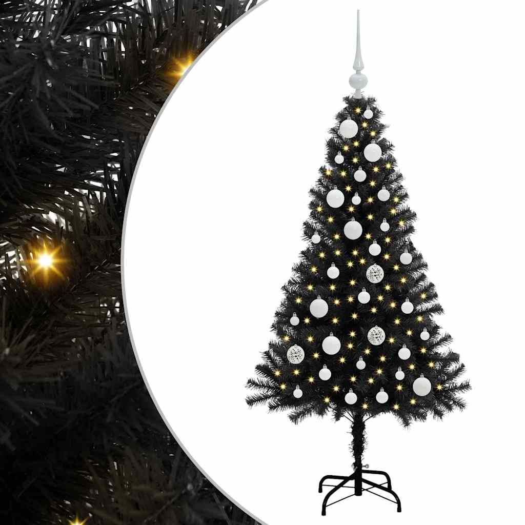 Kalėdų eglutė su 150 LED s stovu Juoda 120 cm PVC