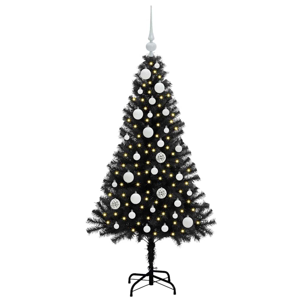 Kalėdų eglutė su 150 LED s stovu Juoda 120 cm PVC