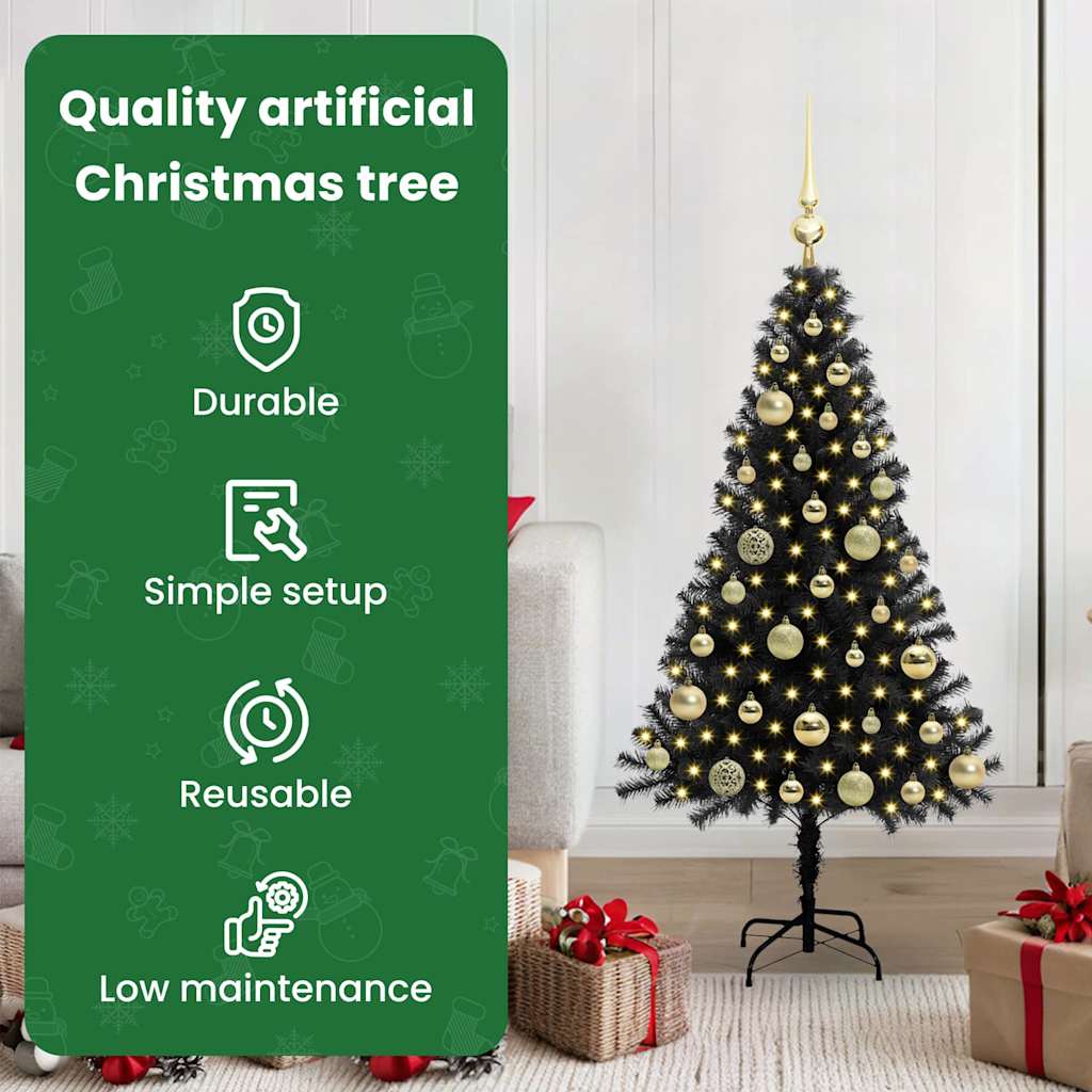 Kalėdų eglutė su 150 LED s stovu Juoda 120 cm PVC
