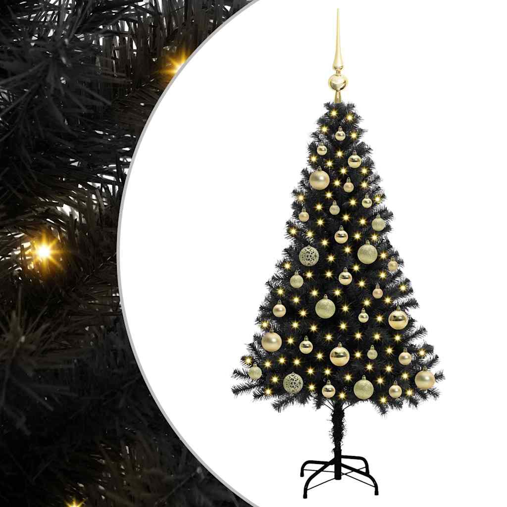 Kalėdų eglutė su 150 LED s stovu Juoda 120 cm PVC