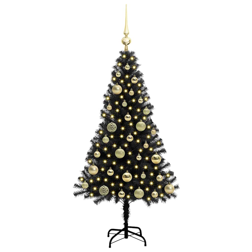 Kalėdų eglutė su 150 LED s stovu Juoda 120 cm PVC