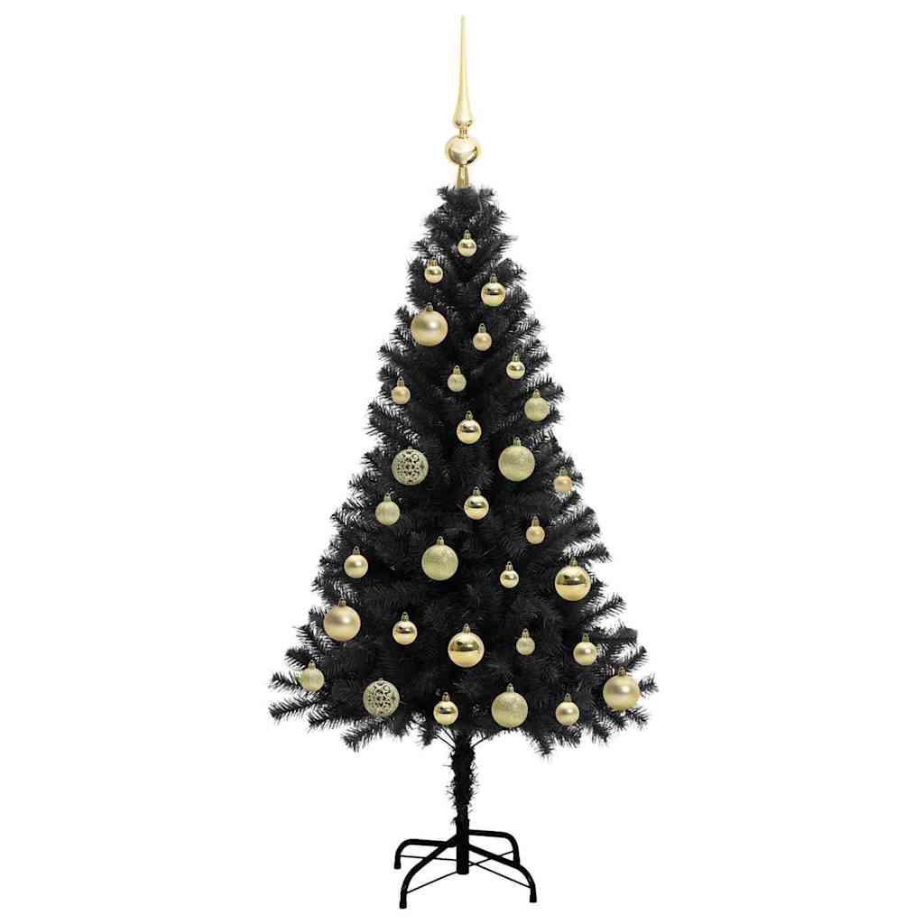 Kalėdų eglutė su 150 LED s stovu Juoda 120 cm PVC