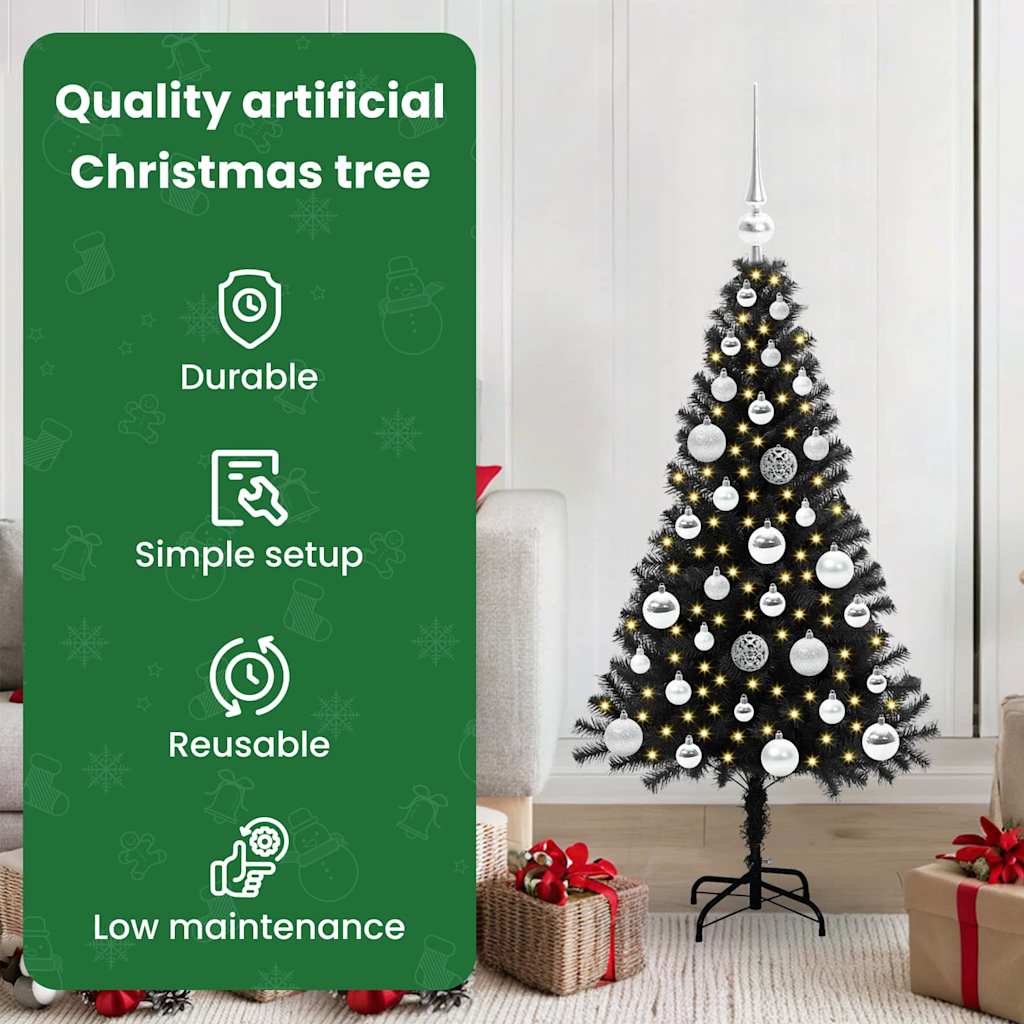 Kalėdų eglutė su 150 LED s stovu Juoda 120 cm PVC