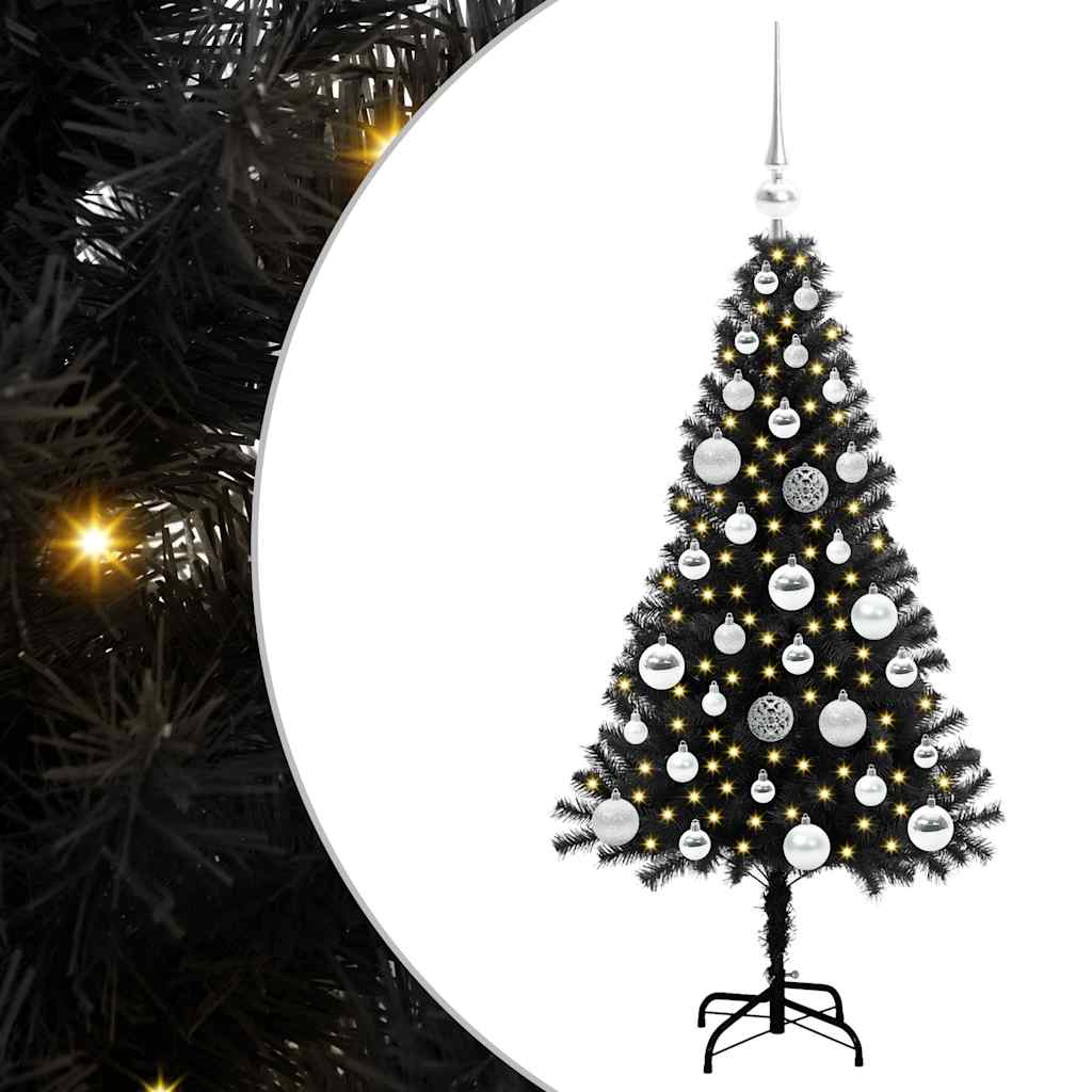 Kalėdų eglutė su 150 LED s stovu Juoda 120 cm PVC