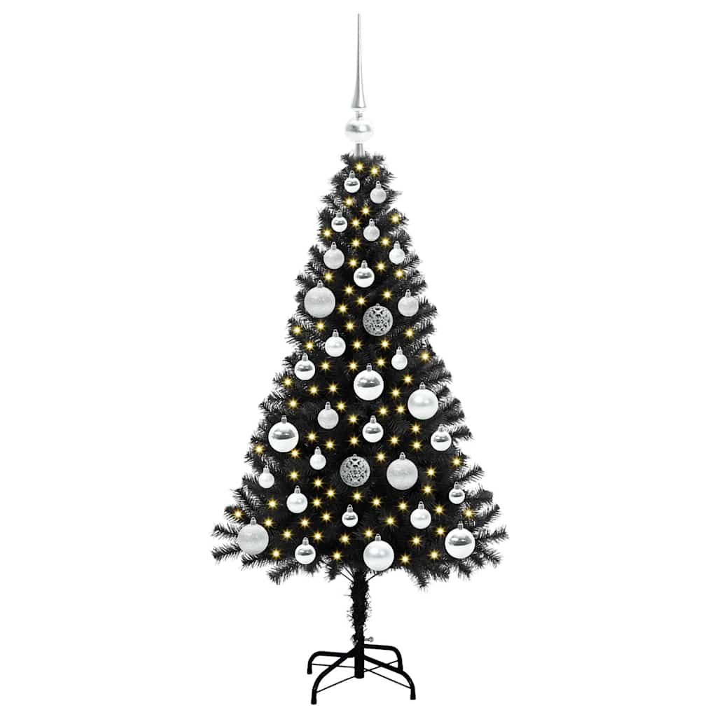 Kalėdų eglutė su 150 LED s stovu Juoda 120 cm PVC