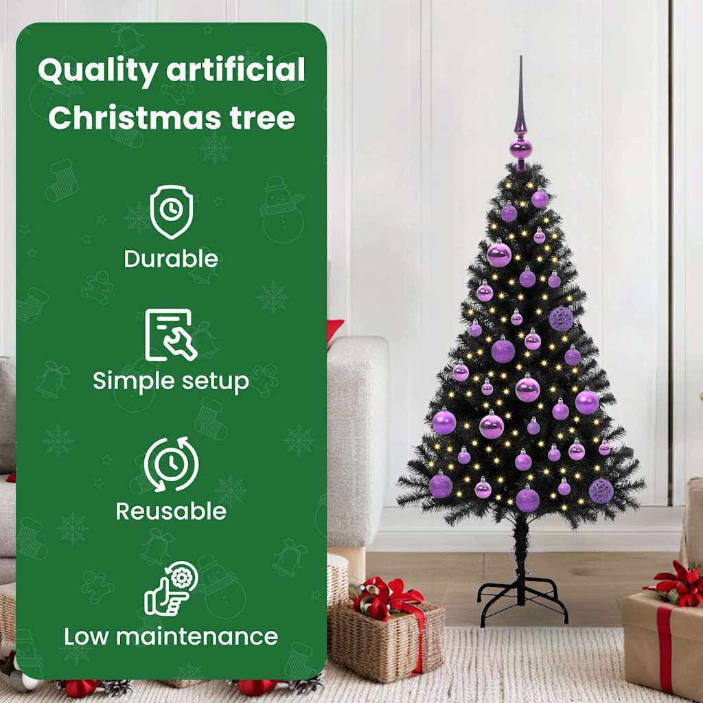 Kalėdų eglutė su 150 LED s stovu Juoda 120 cm PVC
