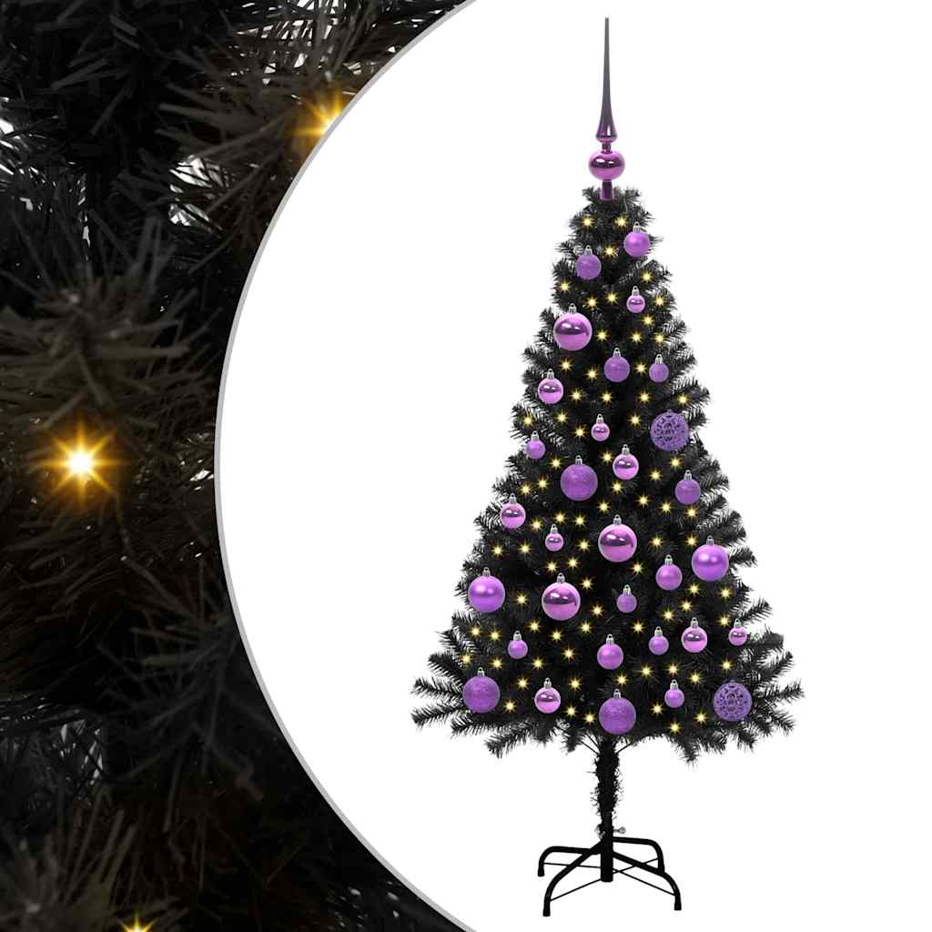 Kalėdų eglutė su 150 LED s stovu Juoda 120 cm PVC