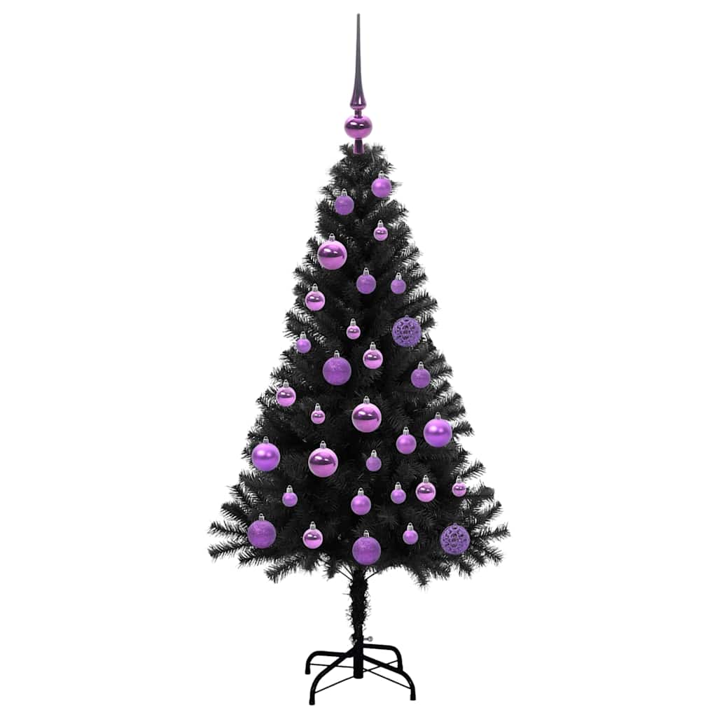 Kalėdų eglutė su 150 LED s stovu Juoda 120 cm PVC