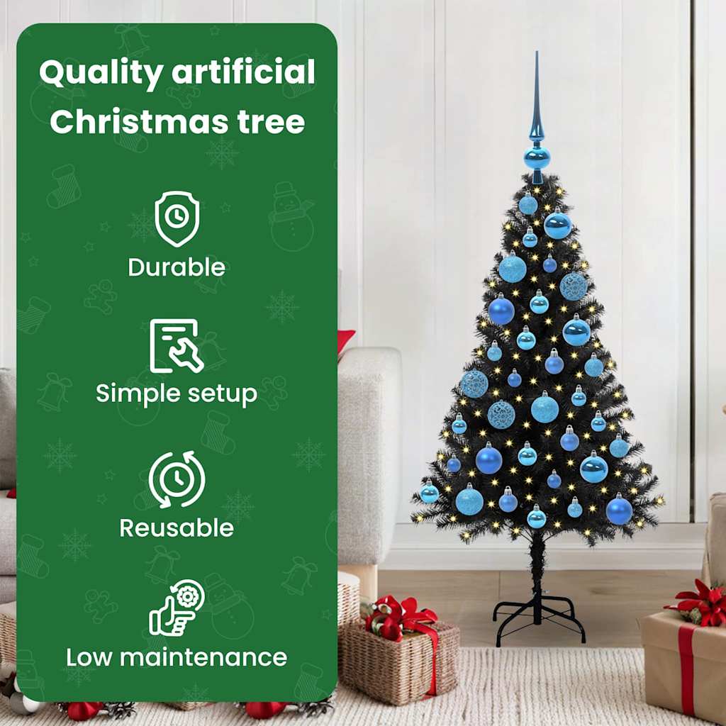 Kalėdų eglutė su 150 LED s stovu Juoda 120 cm PVC