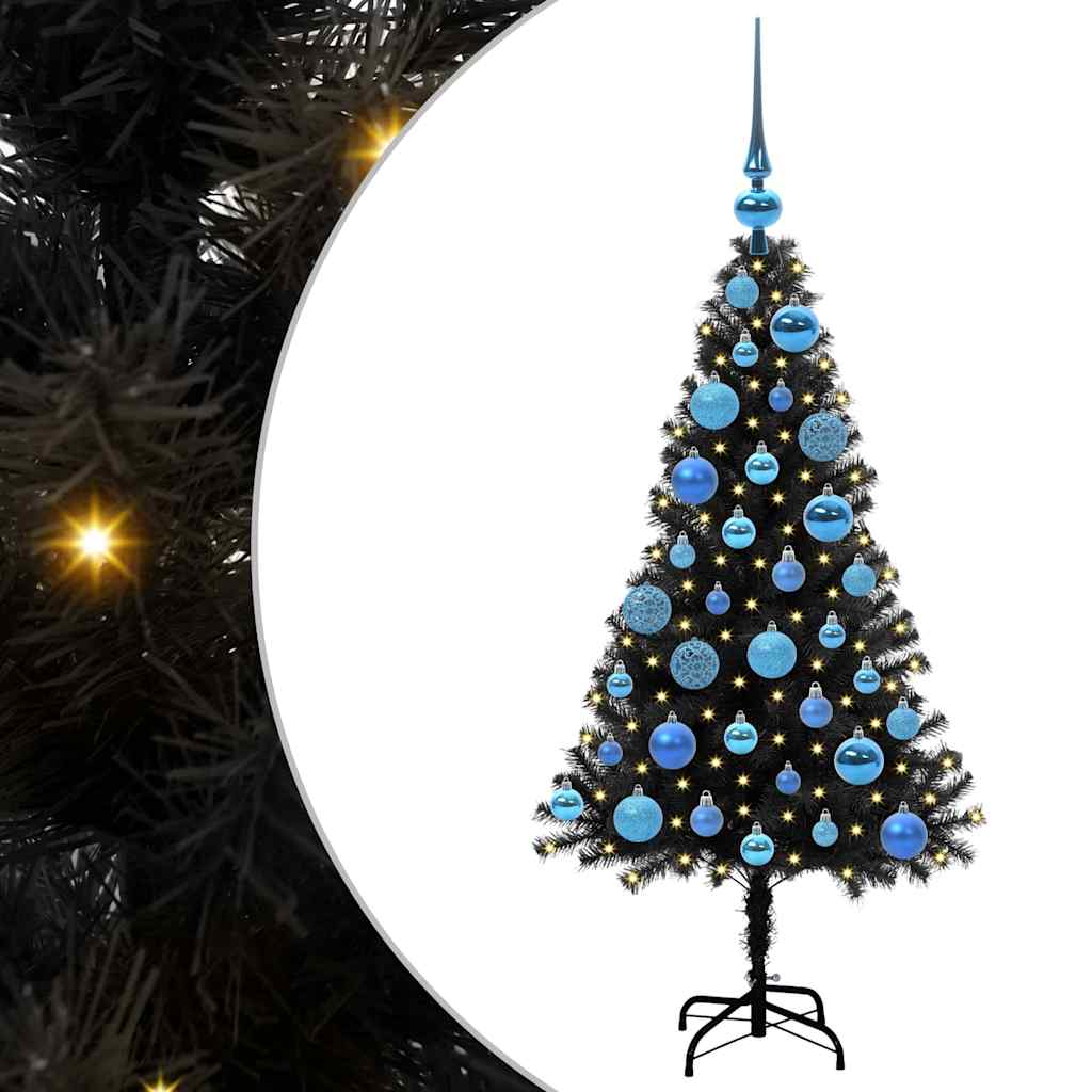 Kalėdų eglutė su 150 LED s stovu Juoda 120 cm PVC