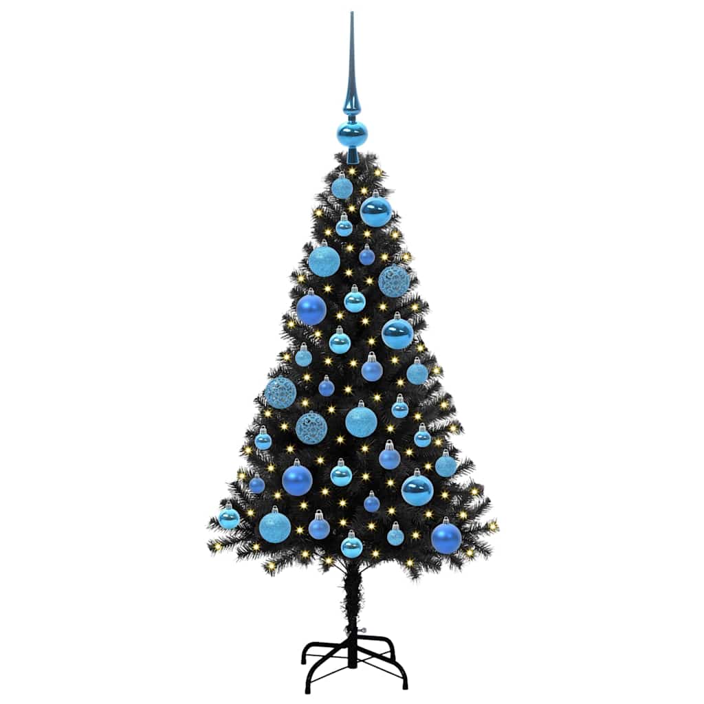 Kalėdų eglutė su 150 LED s stovu Juoda 120 cm PVC