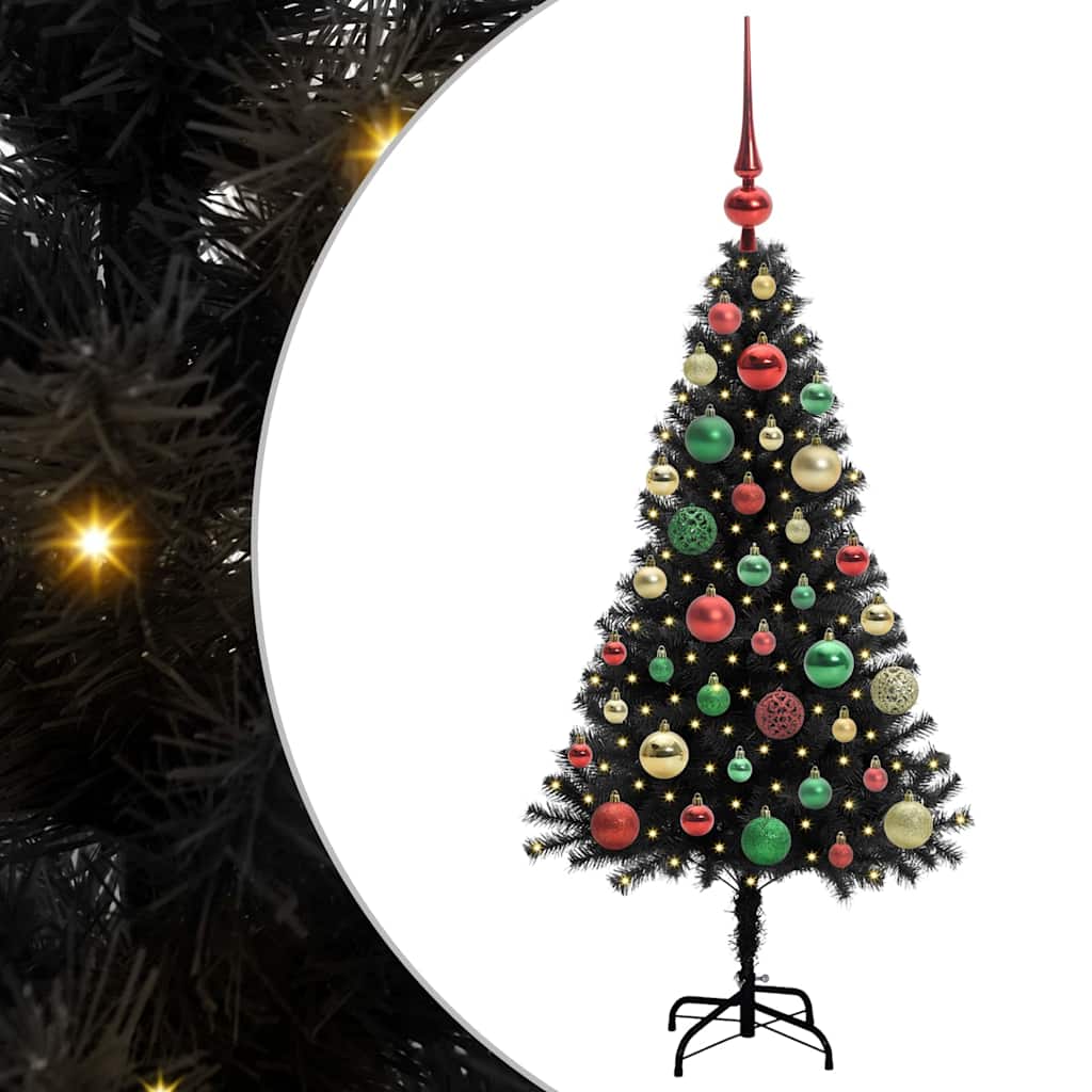 Kalėdų eglutė su 150 LED s stovu Juoda 120 cm PVC