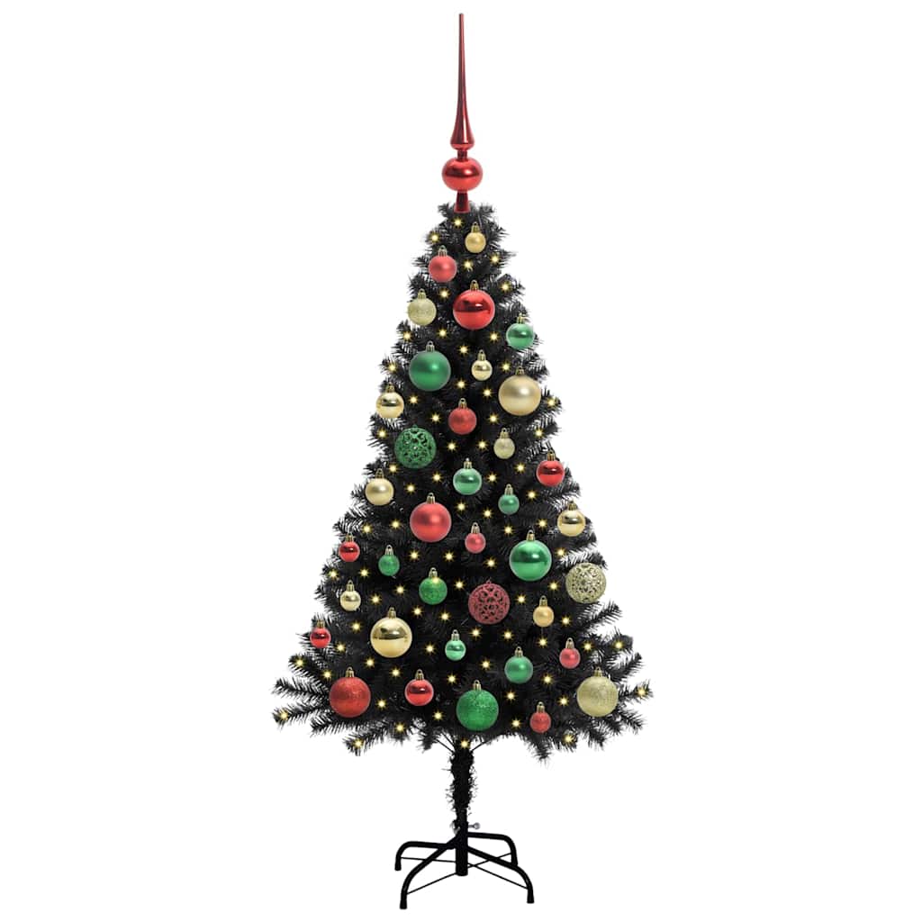 Kalėdų eglutė su 150 LED s stovu Juoda 120 cm PVC