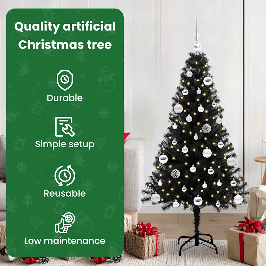 Kalėdų eglutė su 150 LED s stovu Juoda 150 cm PVC
