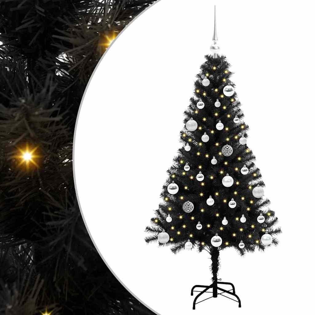 Kalėdų eglutė su 150 LED s stovu Juoda 150 cm PVC