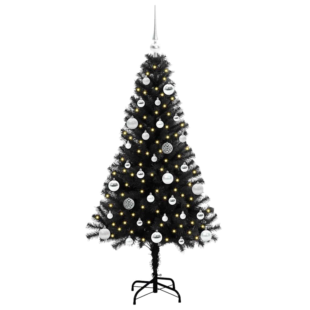 Kalėdų eglutė su 150 LED s stovu Juoda 150 cm PVC