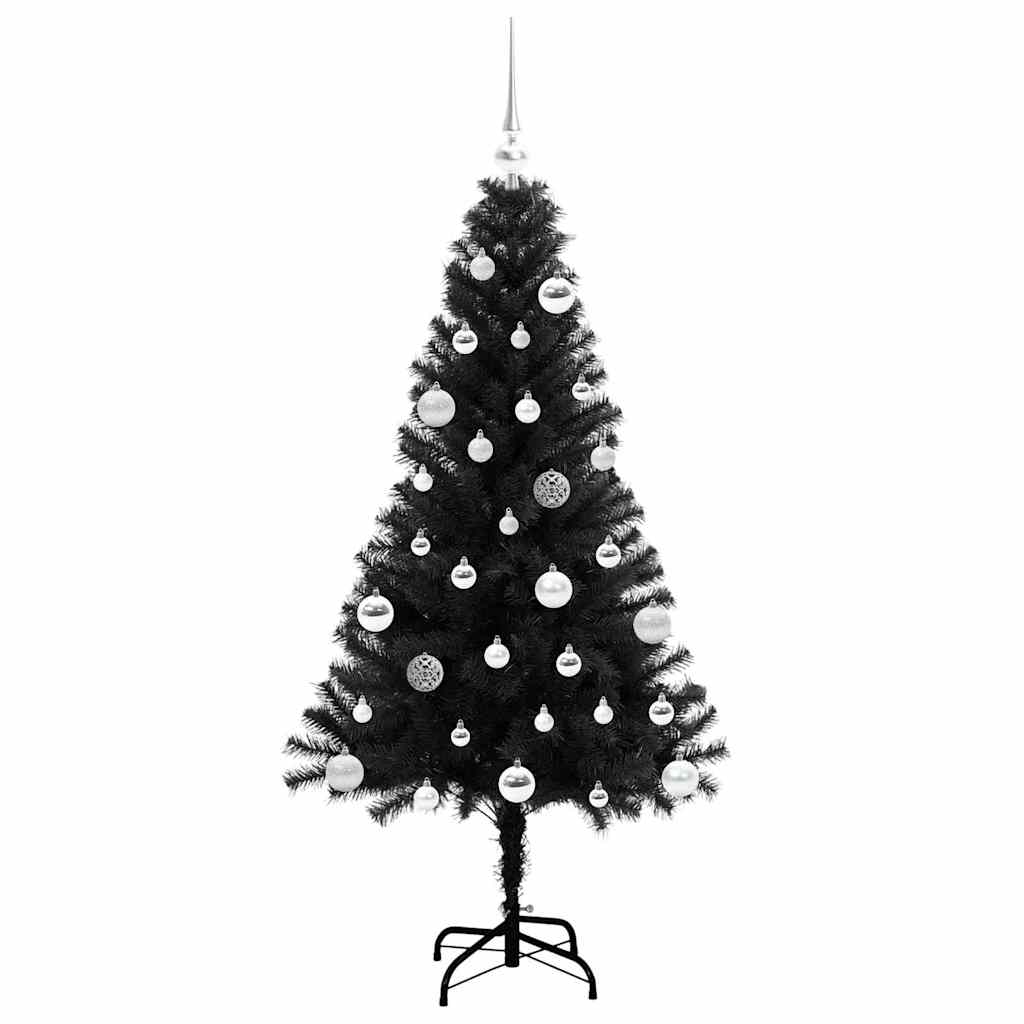 Kalėdų eglutė su 150 LED s stovu Juoda 150 cm PVC