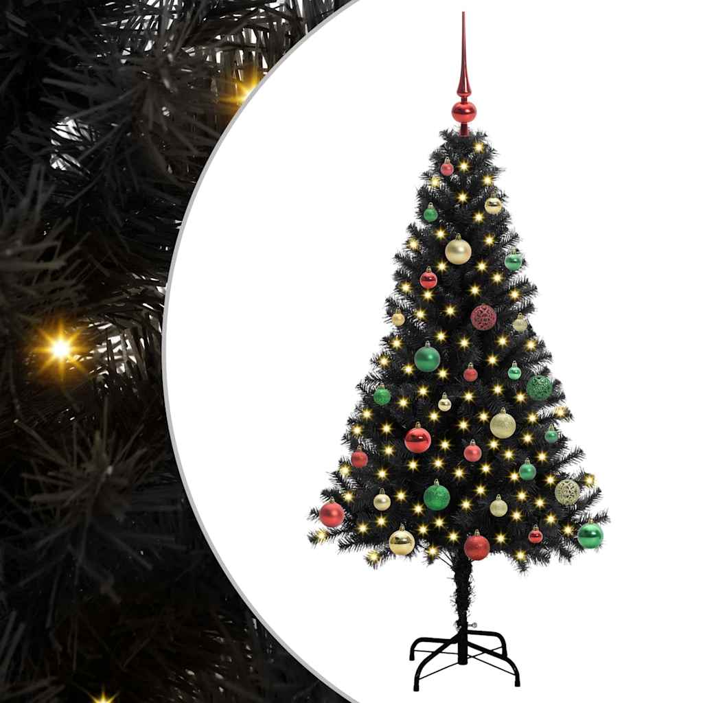 Ziemassvētku eglīte ar 150 LED spuldzēm un statīvu Melna 150 cm PVC