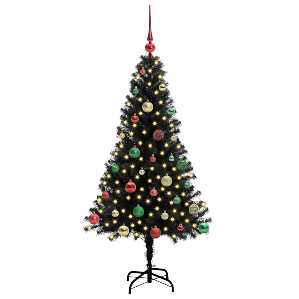 Ziemassvētku eglīte ar 150 LED spuldzēm un statīvu Melna 150 cm PVC