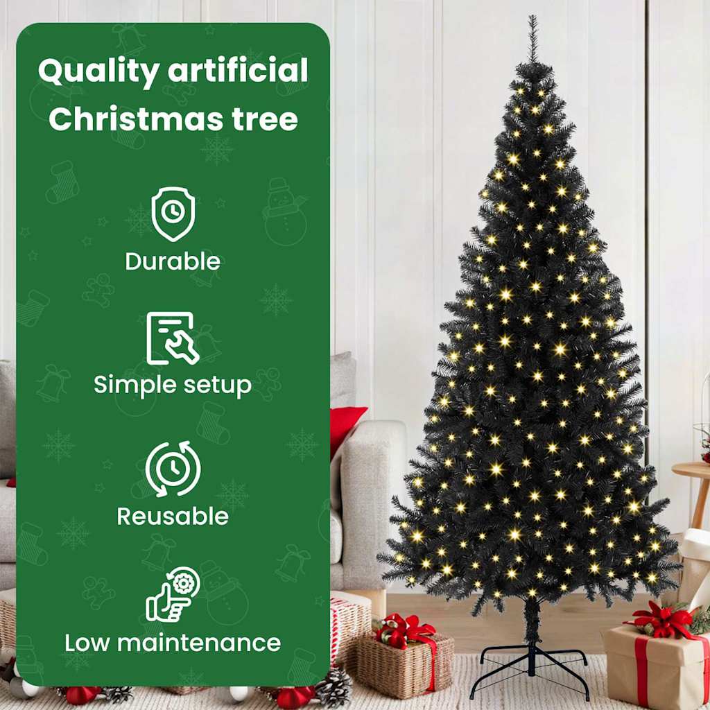 Kalėdų eglutė su 300 LED s stovu Juoda 180 cm PVC