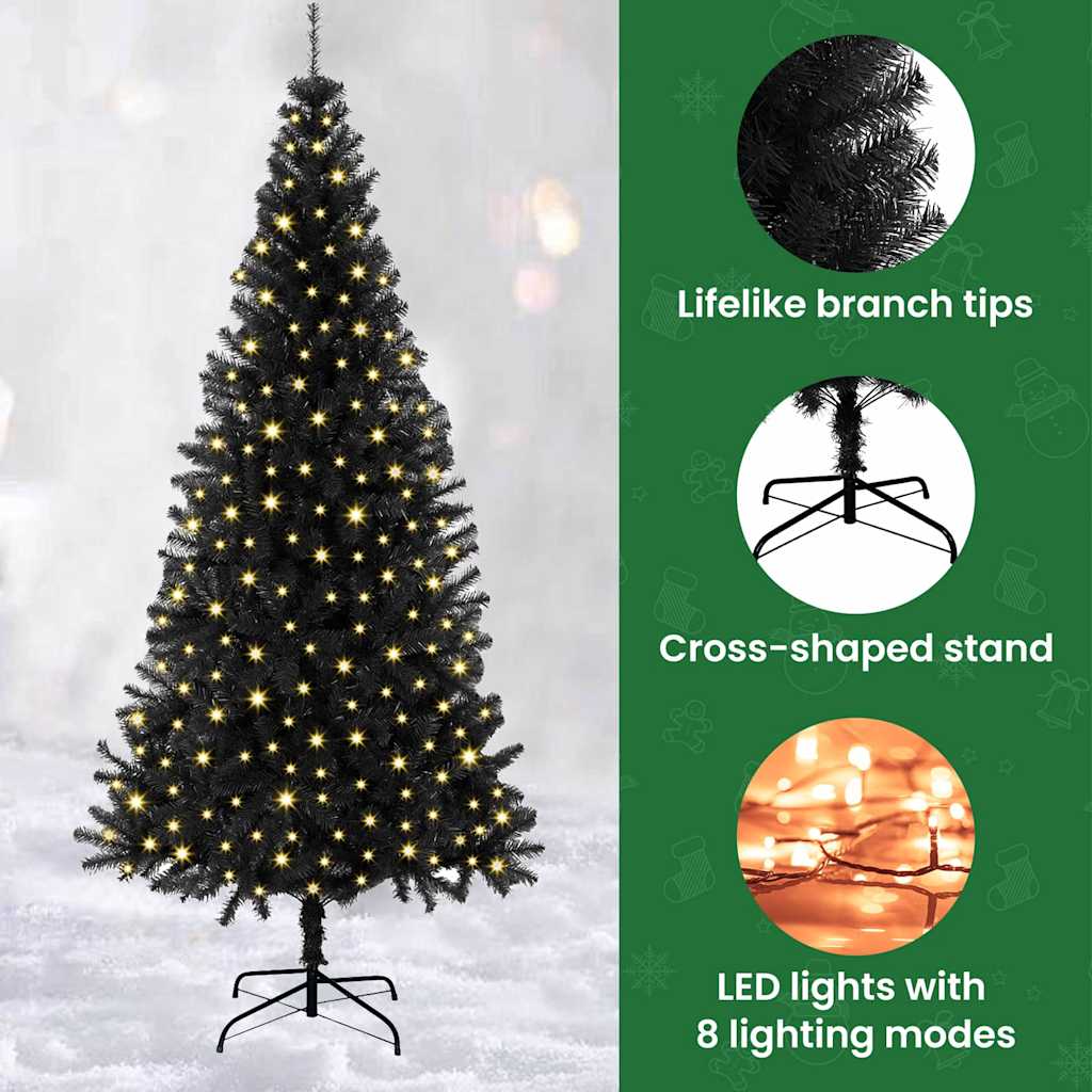 Kalėdų eglutė su 300 LED s stovu Juoda 180 cm PVC