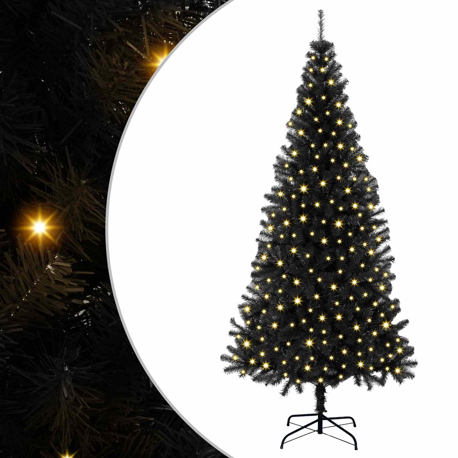Kalėdų eglutė su 300 LED s stovu Juoda 180 cm PVC