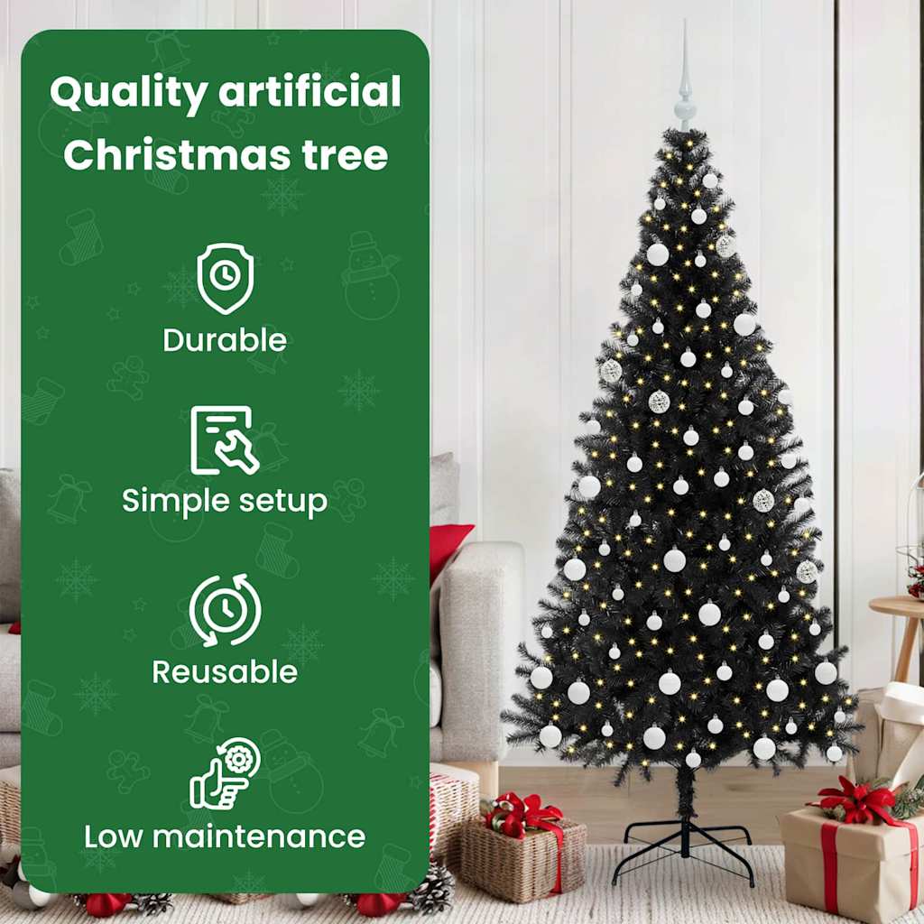 Kalėdų eglutė su 300 LED s stovu Juoda 180 cm PVC