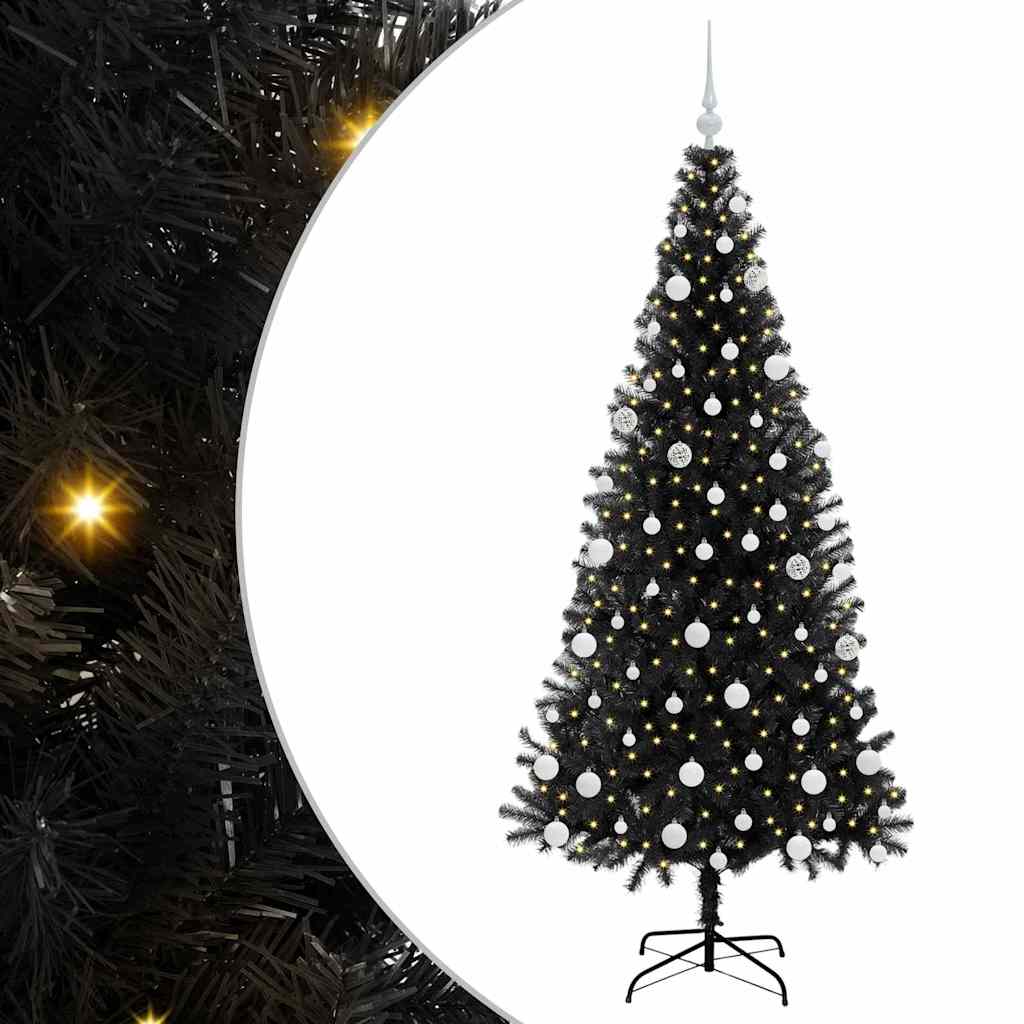 Kalėdų eglutė su 300 LED s stovu Juoda 180 cm PVC