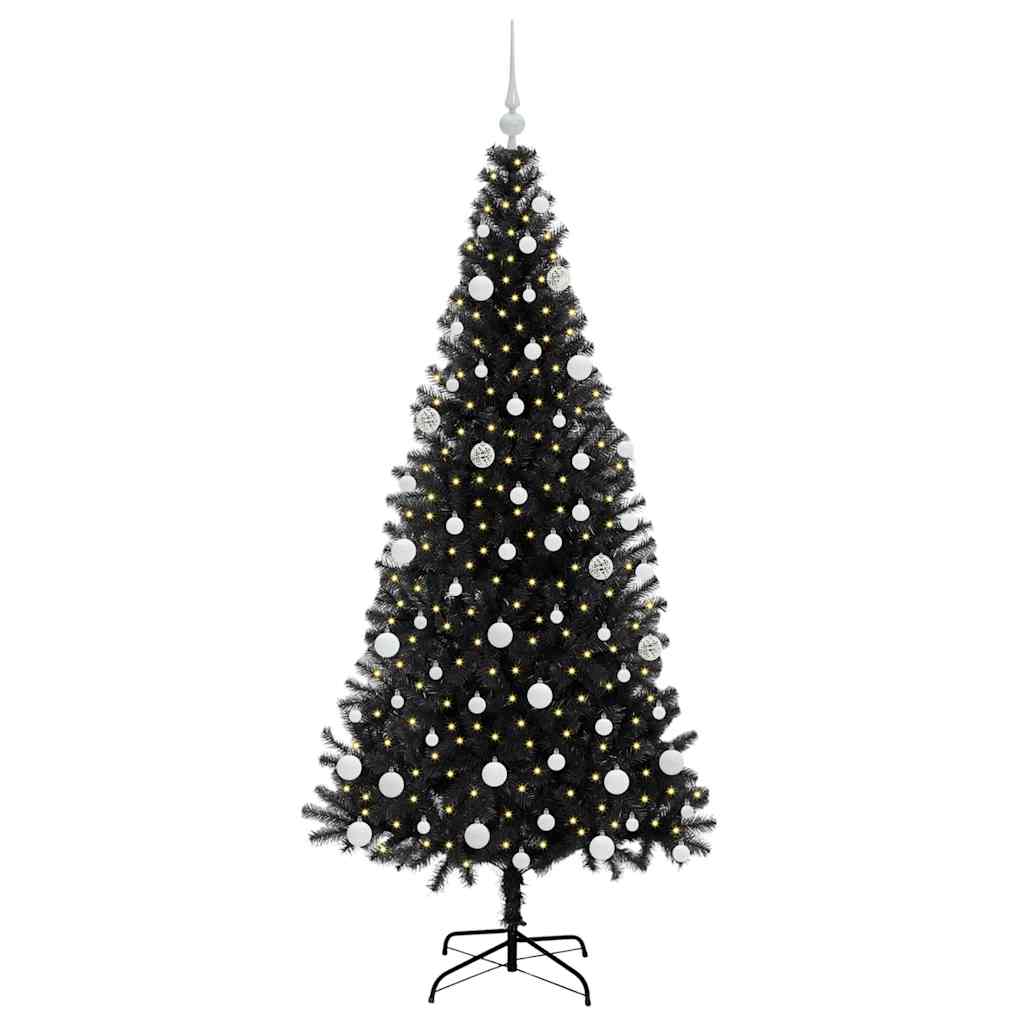 Kalėdų eglutė su 300 LED s stovu Juoda 180 cm PVC