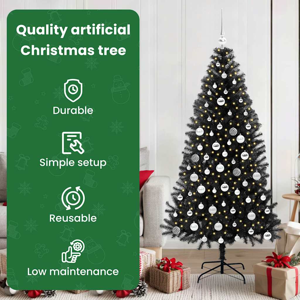 Kalėdų eglutė su 300 LED s stovu Juoda 180 cm PVC
