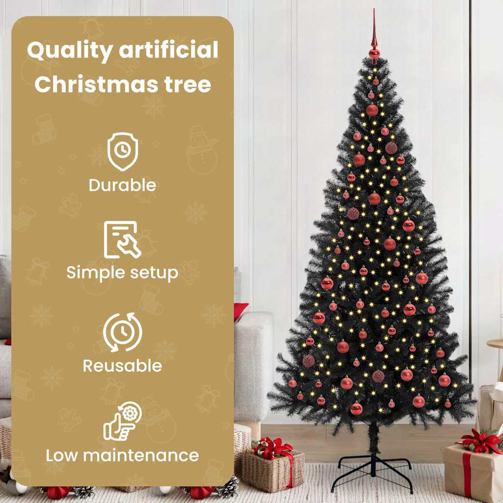 Kalėdų eglutė su 300 LED s stovu Juoda 210 cm PVC