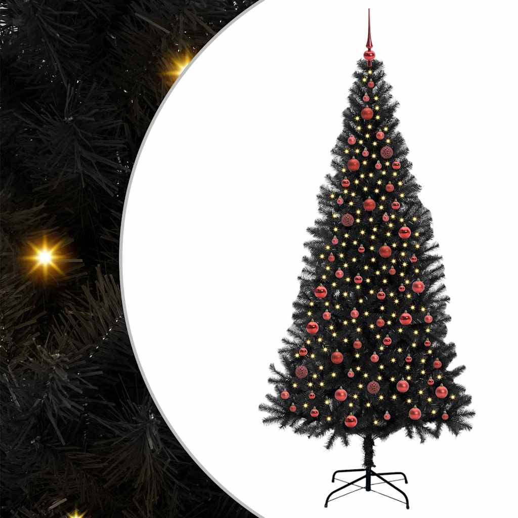Kalėdų eglutė su 300 LED s stovu Juoda 210 cm PVC