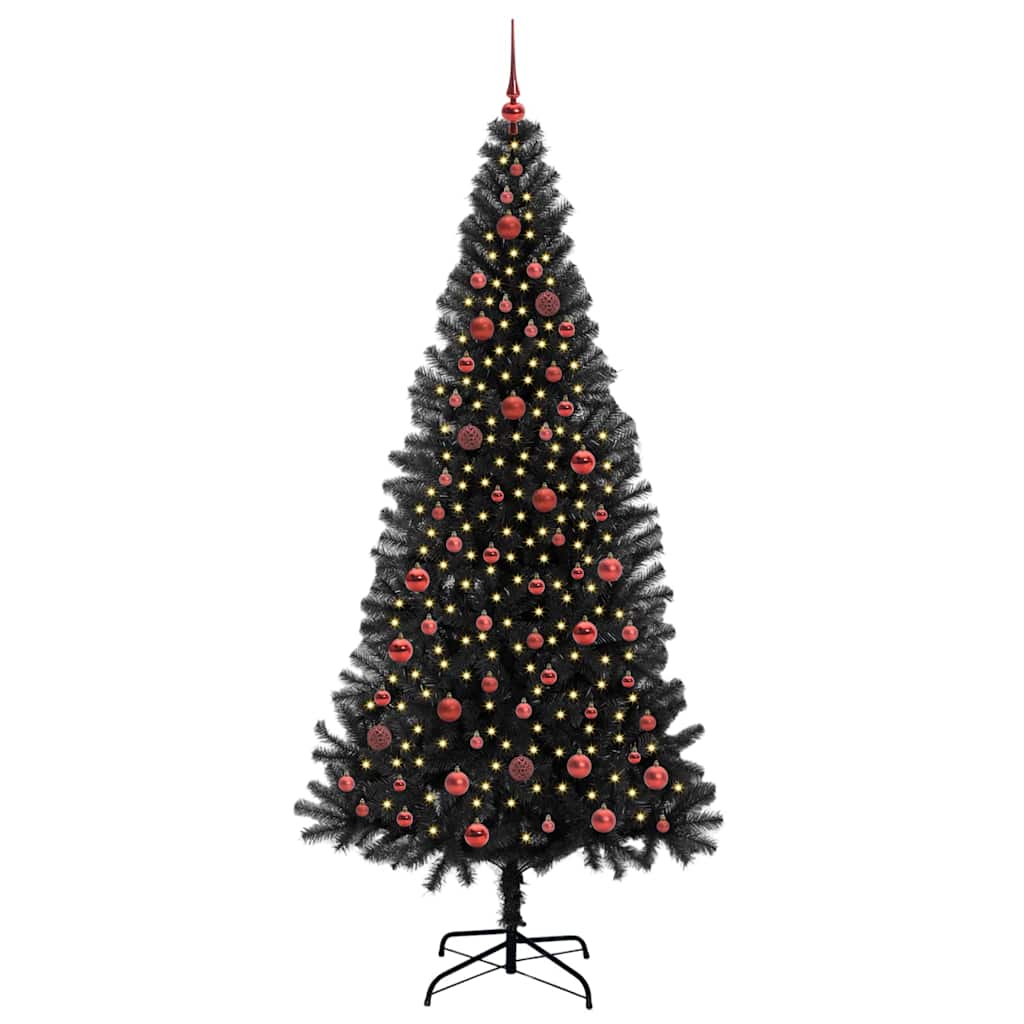 Kalėdų eglutė su 300 LED s stovu Juoda 210 cm PVC