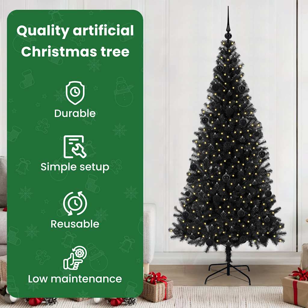 Kalėdų eglutė su 300 LED s stovu Juoda 210 cm PVC
