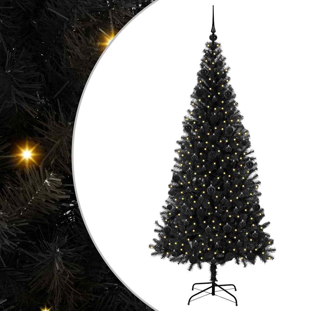 Kalėdų eglutė su 300 LED s stovu Juoda 210 cm PVC