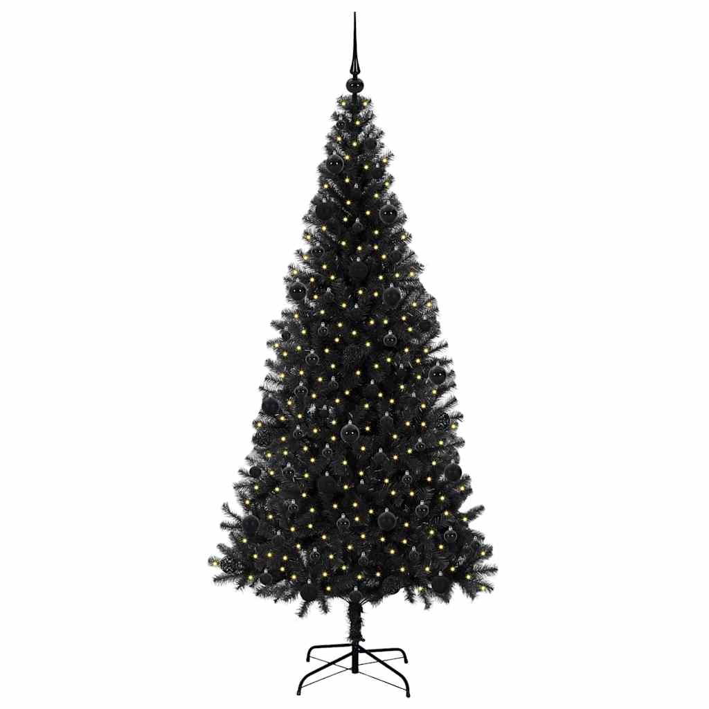 Kalėdų eglutė su 300 LED s stovu Juoda 210 cm PVC