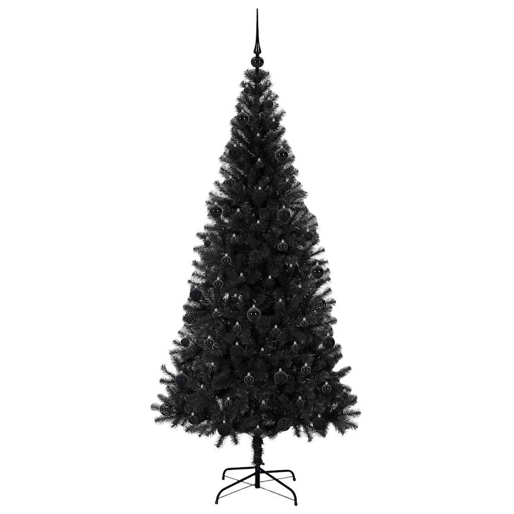 Kalėdų eglutė su 300 LED s stovu Juoda 210 cm PVC